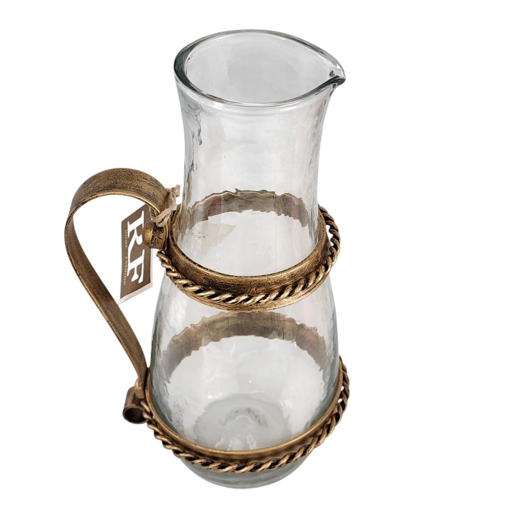 RF Home Fashion Rustic Wrought Metal And Clear Glass Pitcher Vase Handcrafted